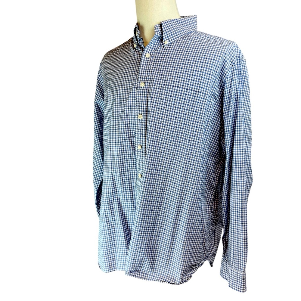 RALPH LAUREN Blue White Check Plaid 120s Poplin Shirt Sz XXL Long Sleeve Button‎